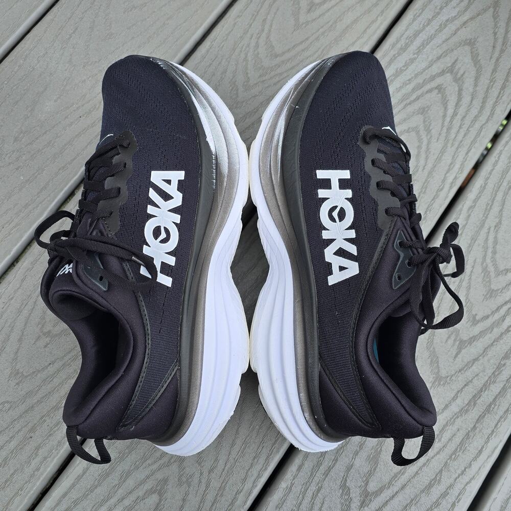Hoka One Men's Bondi 8 Running shoes Blk/White, Size 10 - Picture 3 of 6